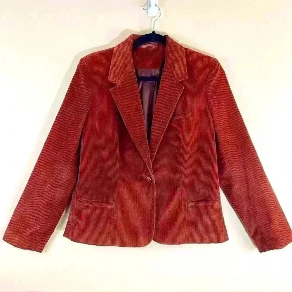 SILVER UNICORN Silver Corduroy Burnt Orange Button Y2K‎ Blazer Jacket Size 11